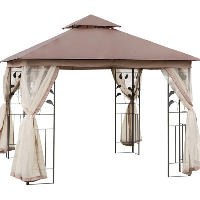 Double Canopy Gazebo With Reinforced Structure - Garden, Lawn, Backyard, Deck Brown Stable Frame For Outdoor Use