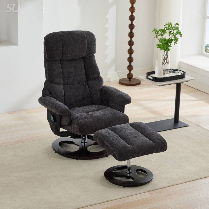 Modern Recliner Chair with Ottoman, 360° Swivel, 5-Point Vibration Massage, Seat Heating, and 140° Adjustable Backrest for Ultimate Comfort