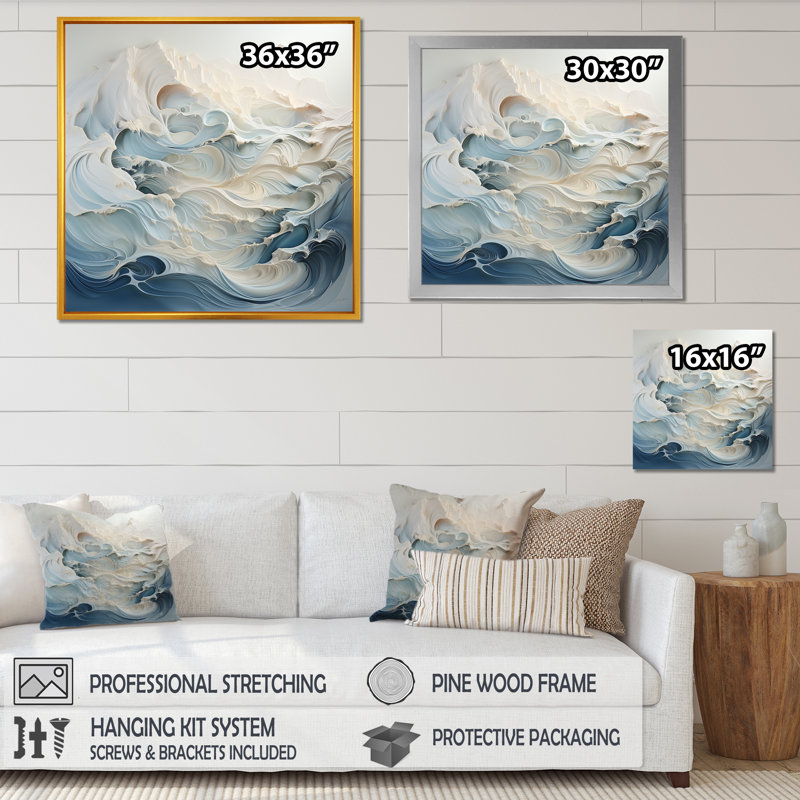 Vagues de sérénité sur toile, Cadre naturel flottant, 16" H x 16" W