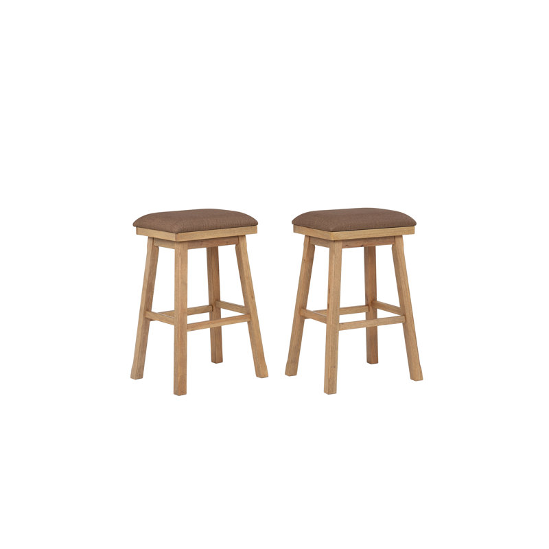 Warm Brown Solid Wood Backless Saddle Bar Stool