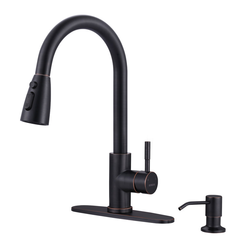 WOWOW Pull Down Kitchen Faucet with Soap Dispenser, Oil Rubbed Bronze