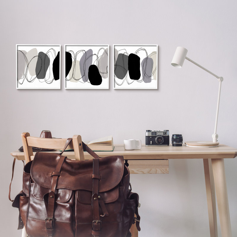 "Stupell Industries", ensemble de 3 toiles grises abstraites par Ruth Fromstein, H 12 po x l 12 po x P 1,5 po