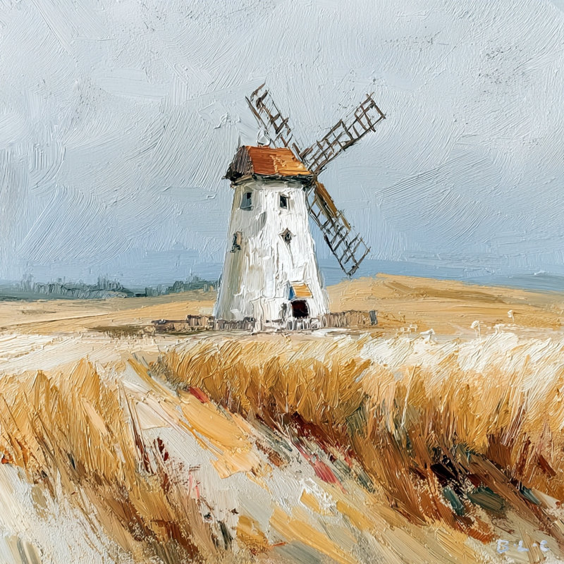 «Quiet Windmill Field», art mural sur toile tendue, H 12 po x l 12 po