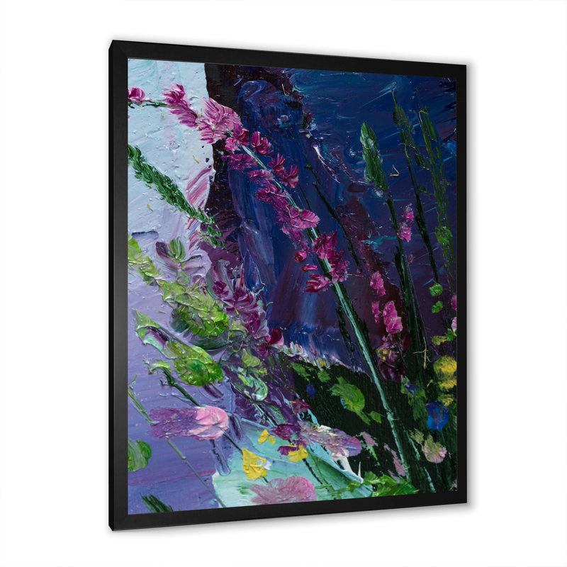 Décoration murale abstraite mauve et verte II - Toile traditionnelle, H 20 po x l 12 po x P 1 po, Cadre photo noir