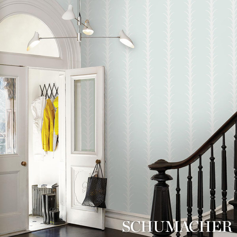 Acanthus Stripe Wallpaper, Ivory/Mineral