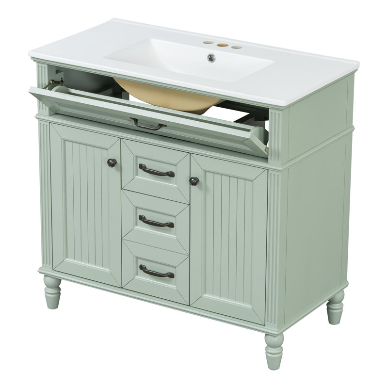 Meuble-lavabo 36 po avec lavabo en céramique, Vert
