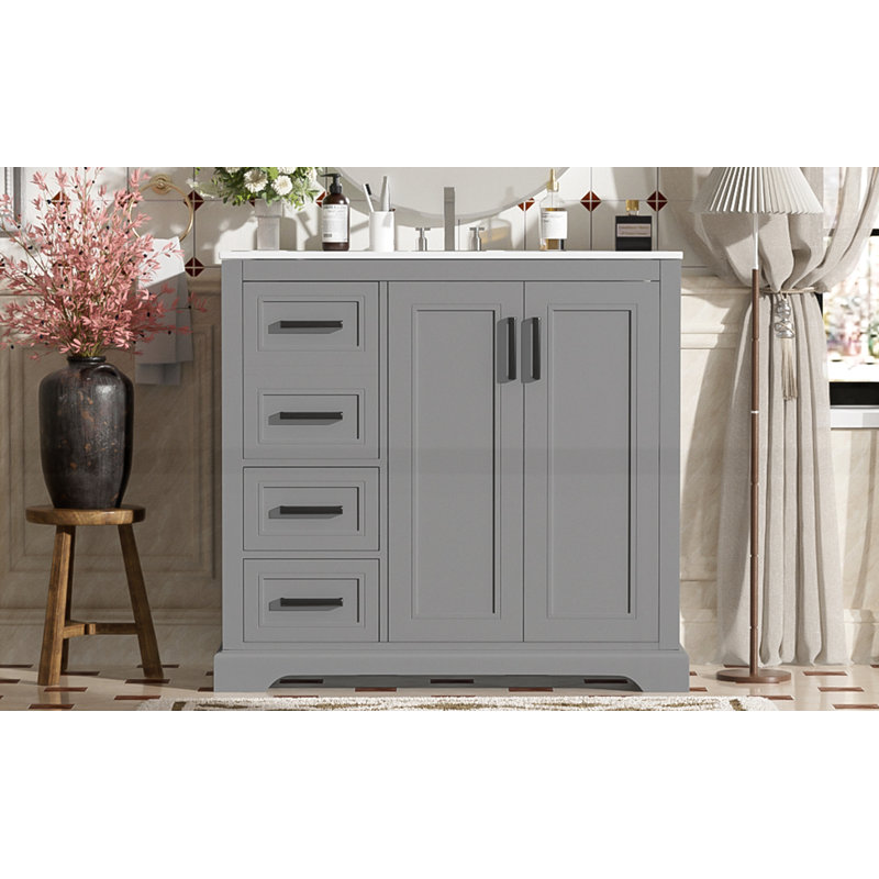 36" Modern Bathroom Vanity with Ceramic Sink, Gray