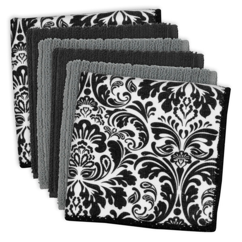 Cotton Jacquard Dish Cloth Kitchen Towel, Black Damask