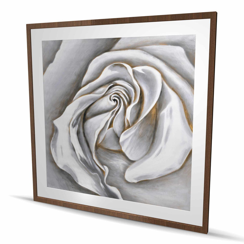 Blanc blanc délicat - impression florale romantique encadrée pour la décoration, H 48 po x l 48 po