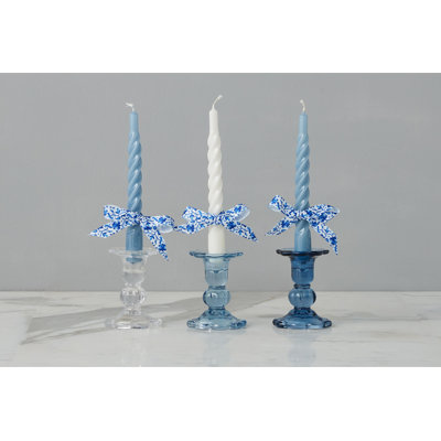 Scalloped Glass Candlestick - Set of 3 - Blue