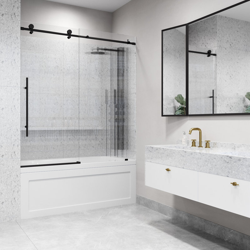 Porte de baignoire coulissante sans cadre avec verre cannelé 3/8 po Elan E 56-60 "x H 66" El-Class, Gauche