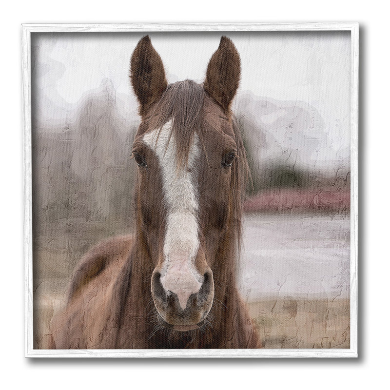 «Brown Horse Portrait», estampe numérique par Kim Allen, Giclée encadrée blanc bord de mer, H 12 po x l 12 po
