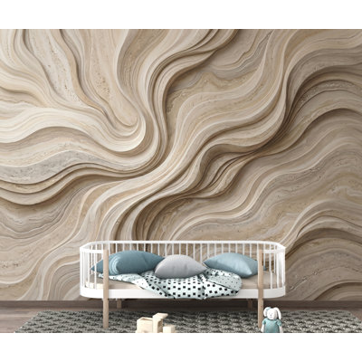 Abstract Beige Wave Wallpaper | Neutral 3D Stone Flow Wallpaper | Modern Organic Wall Mural | Peel and Stick Wallpaper | Luxury Decor 446DRE
