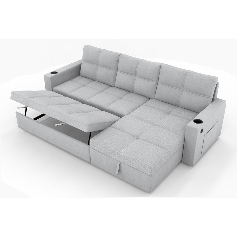 Canapé-lit convertible, canapé-lit modulaire escamotable avec charge USB et porte-gobelets, canapé-lit en forme de L avec rangement pour le salon
