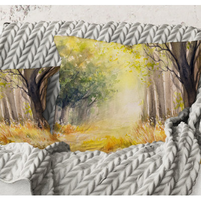 Square,Bright Sunshine Through The Forest Trees IV - Traditional Printed Throw Pillow