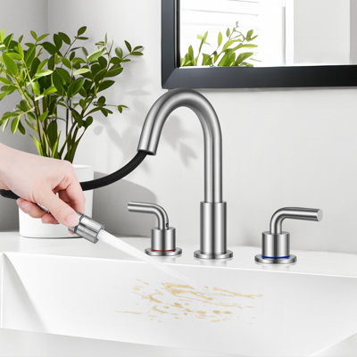 Chrome 8 inches 3 Holes 2-Handle Bathroom Sink Faucet with Pop-up Drain