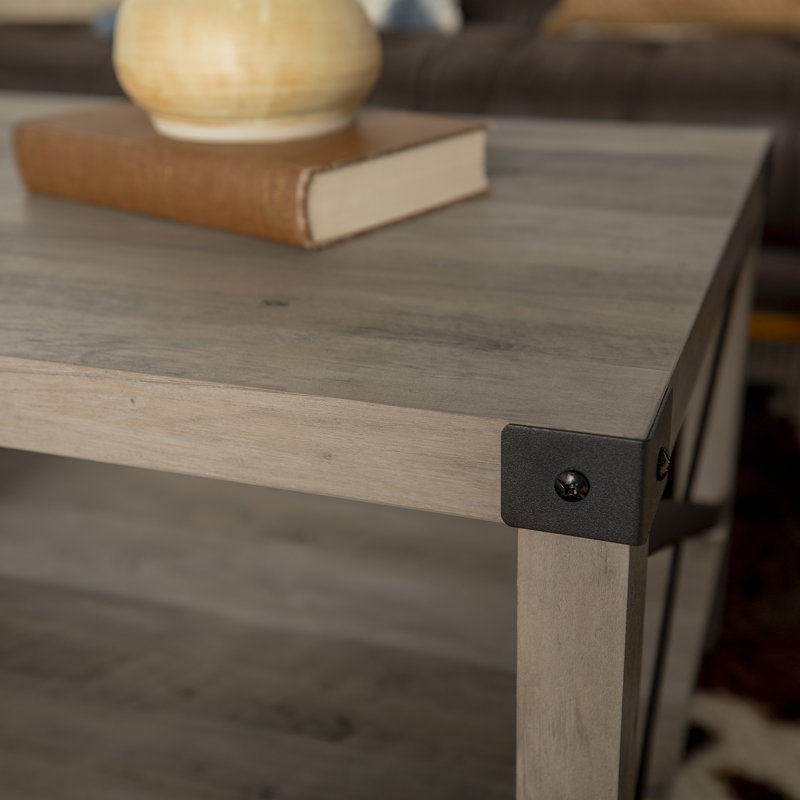 Pynchon Four Leg Coffee Table with Storage, Grey Wash