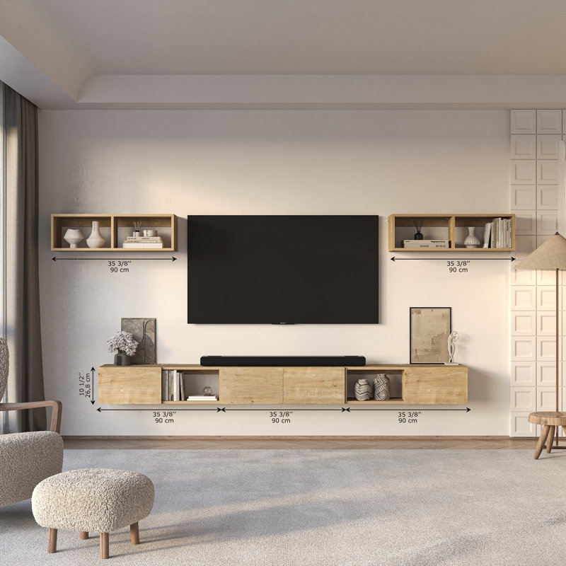 5 Pieces 106'' Floating Entertainment Center With Shelves