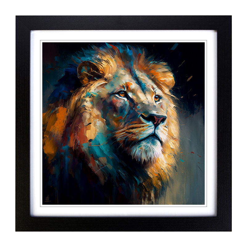 Lion Palette Knife Painting No.3 - Framed Print, Black