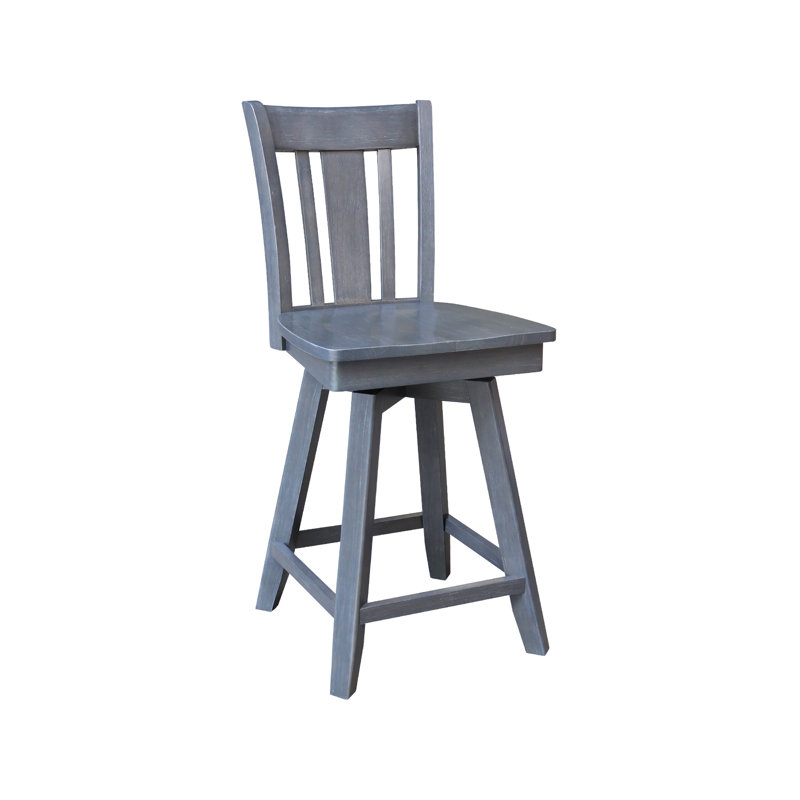 Derene Swivel Solid Wood Counter Stool, Heather Gray