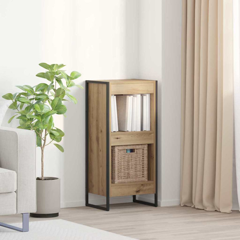 Steel Book Cabinet Bookcase, (2 Shelves) 86.5cm. H x 40cm. W x 30cm. D, Artisian Oak