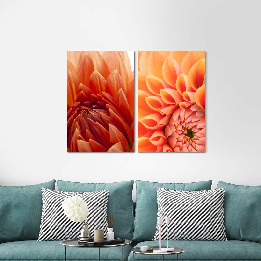 2-tlg. Leinwandbilder-Set - Fotografie „Dahlia Flowers Summer Warmflowers”