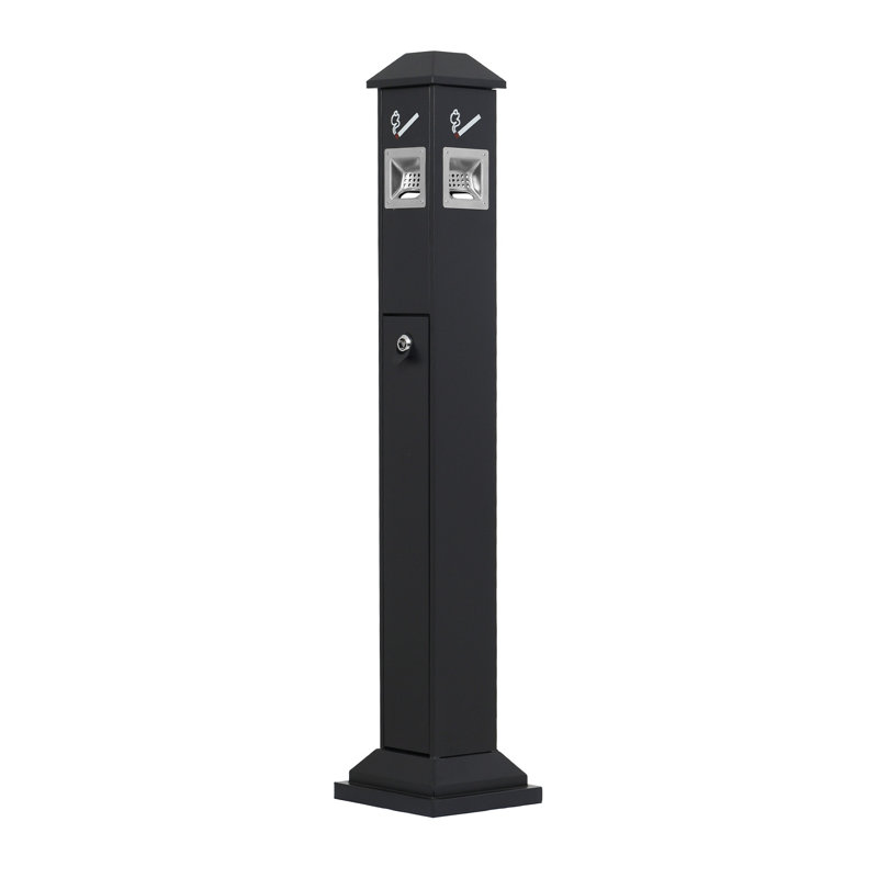 Cendrier extérieur résistant aux intempéries - support de cendrier en fer robuste avec 4 ouvertures d'élimination et seau intérieur verrouillable amovible pour usage commercial