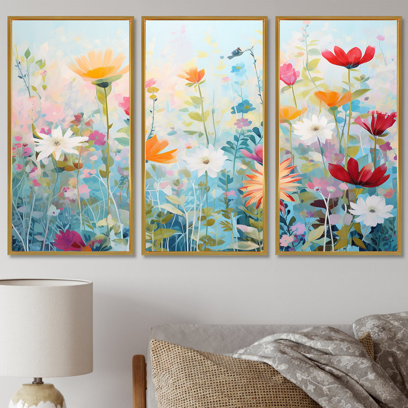 Ensemble de salon Meline - Fleurs sauvages, Cadre flottant doré, H 28 po x l 36 po x P 1 po