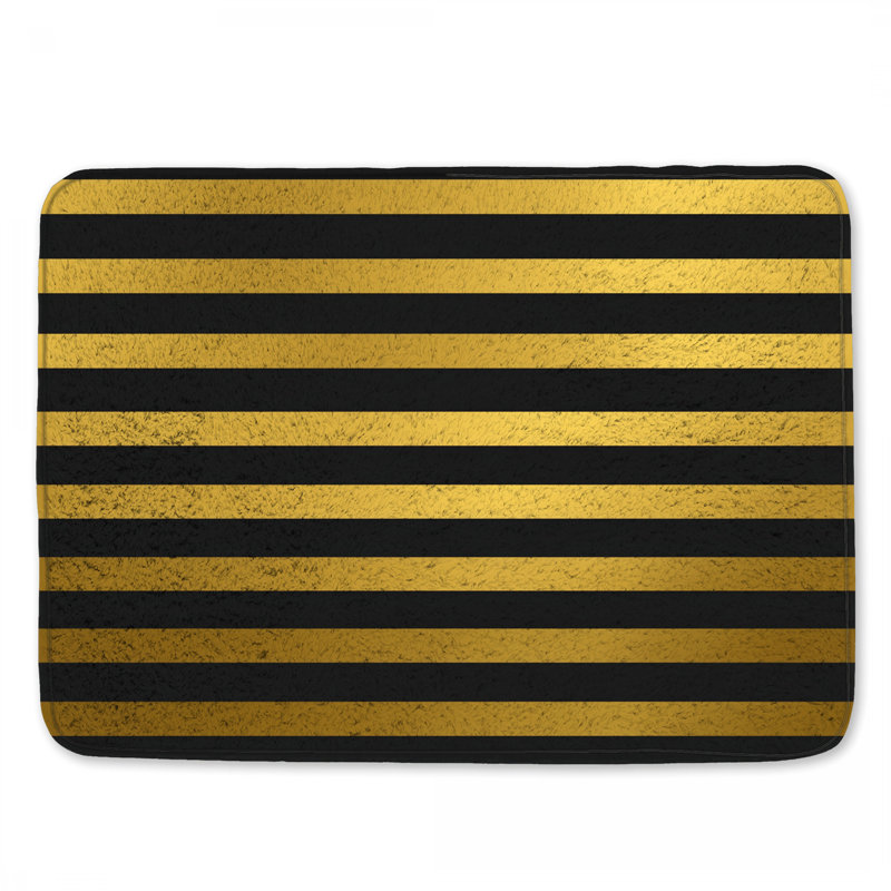 Gold Stripes Bath Mat Modern Bathroom Decor, 34in W x 21in L