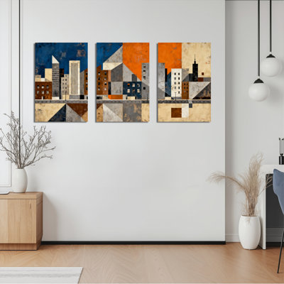 Abstrait art urbain sur toile géométrique, reproduction de peinture à l'huile (ensemble de 3)