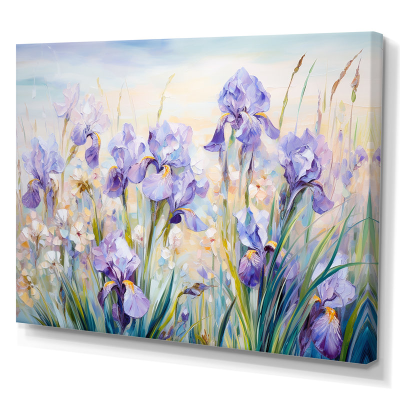 Mauve iris, charme champêtre - fleurs, art mural, H 24 po x l 32 po x P 1 po, Toile tendue