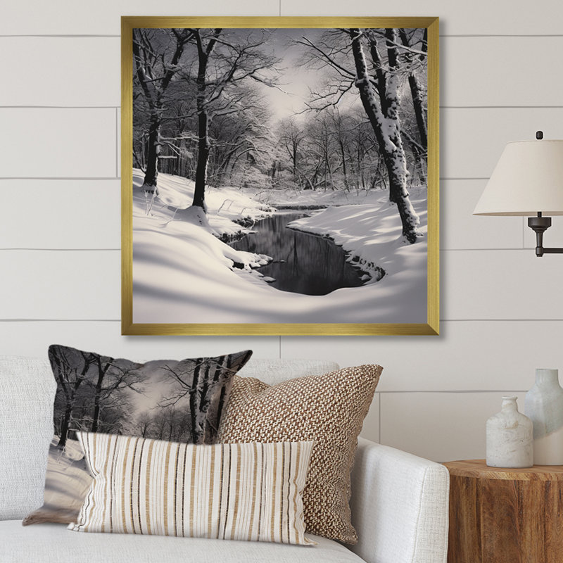 Paysage d'hiver au pays des merveilles I, Cadre doré simple, H 30 po x l 30 po x P 1 po