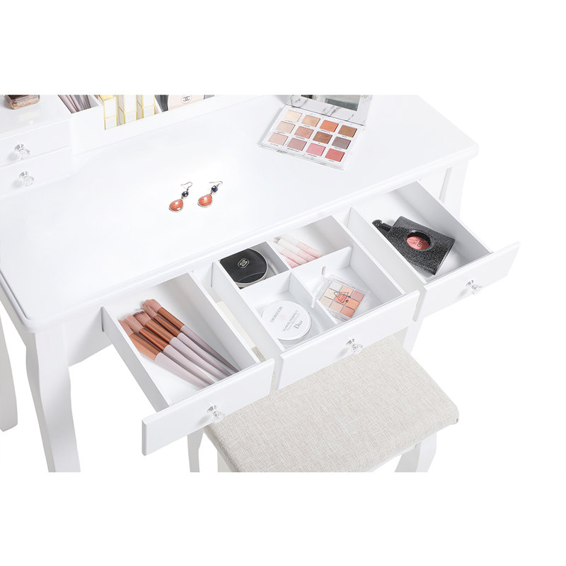 Ensemble coiffeuse et tabouret Ridling, Blanc