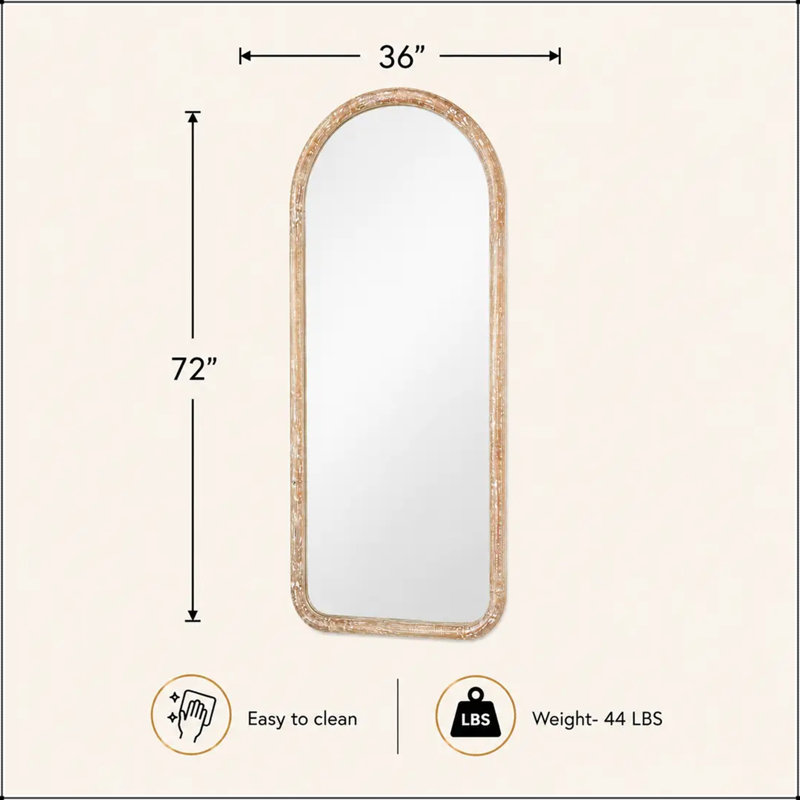 Miroir mural arqué pleine longueur avec cadre en bois de manguier