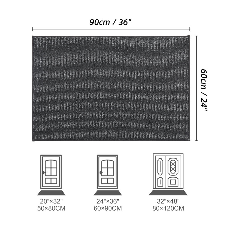 Bukvice Non-slip Washable Door Mat, 24" W x 36" L, Dark Gray