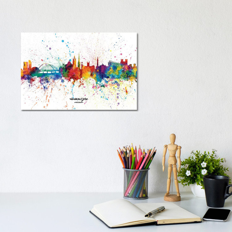 Newcastle England Skyline Splash by Michael Tompsett - Wrapped Canvas Print, 20.32 cm H x 30.48 cm W