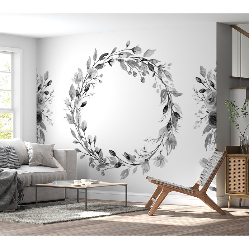 Adhésif mural floral Paitynn, L 57 po x L 41 po, Gris