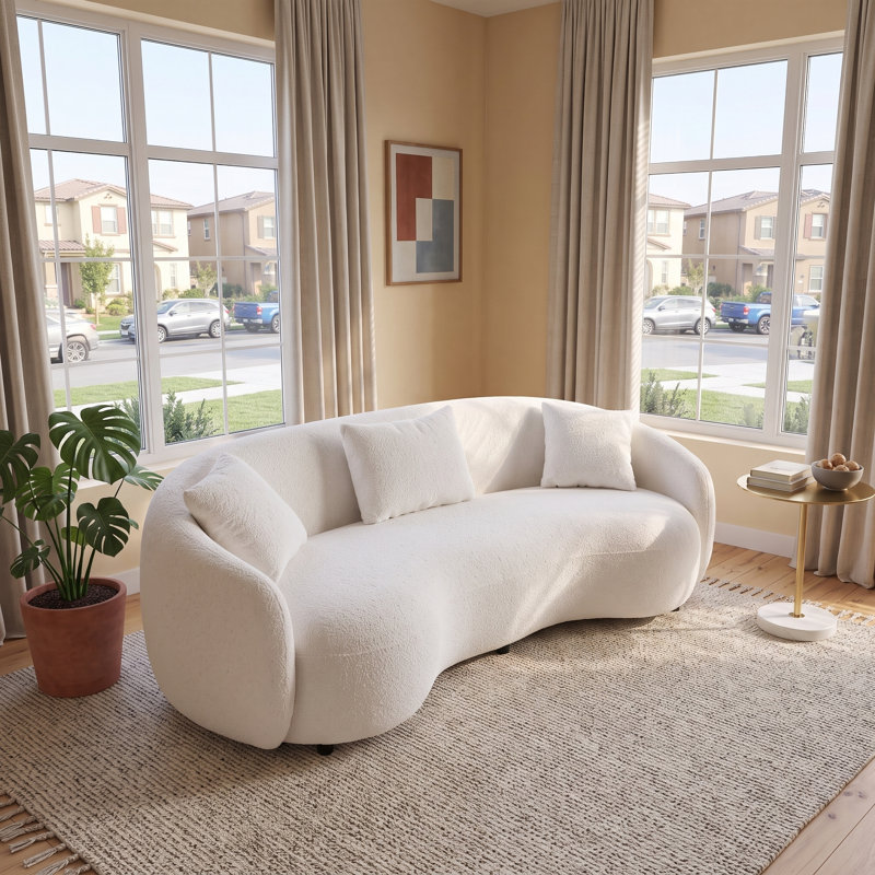 Mid Century Modern Curved Oversized Sofacama for Living Room, Bedroom, Office, Off White