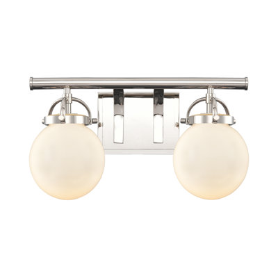 Jacobus - 2 lumières - 16 po - Nickel poli - Verre blanc mat avec boîtier - Éclairage pour meuble-lavabo