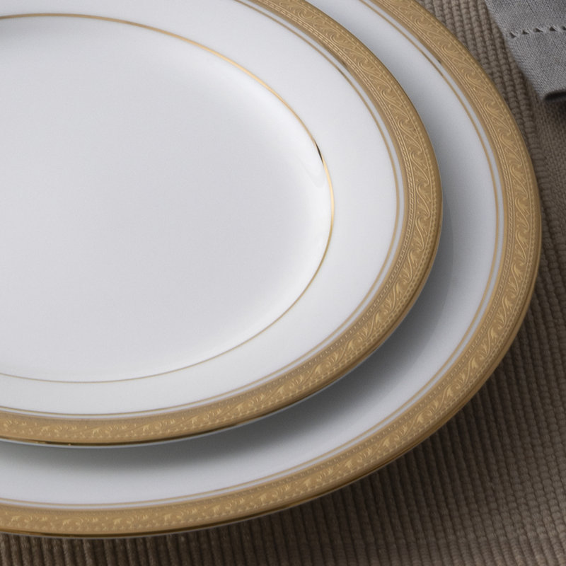 Crestwood Gold 12-Piece Porcelain Dinnerware Set with Gold Trim