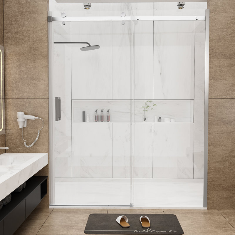 Porte de douche coulissante simple sans cadre l 56 "x H 74" x H 56 ", Chrome chrome