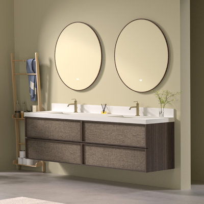 Meuble-lavabo mural de 213 cm (84 po) avec comptoir et dosseret en quartz blanc