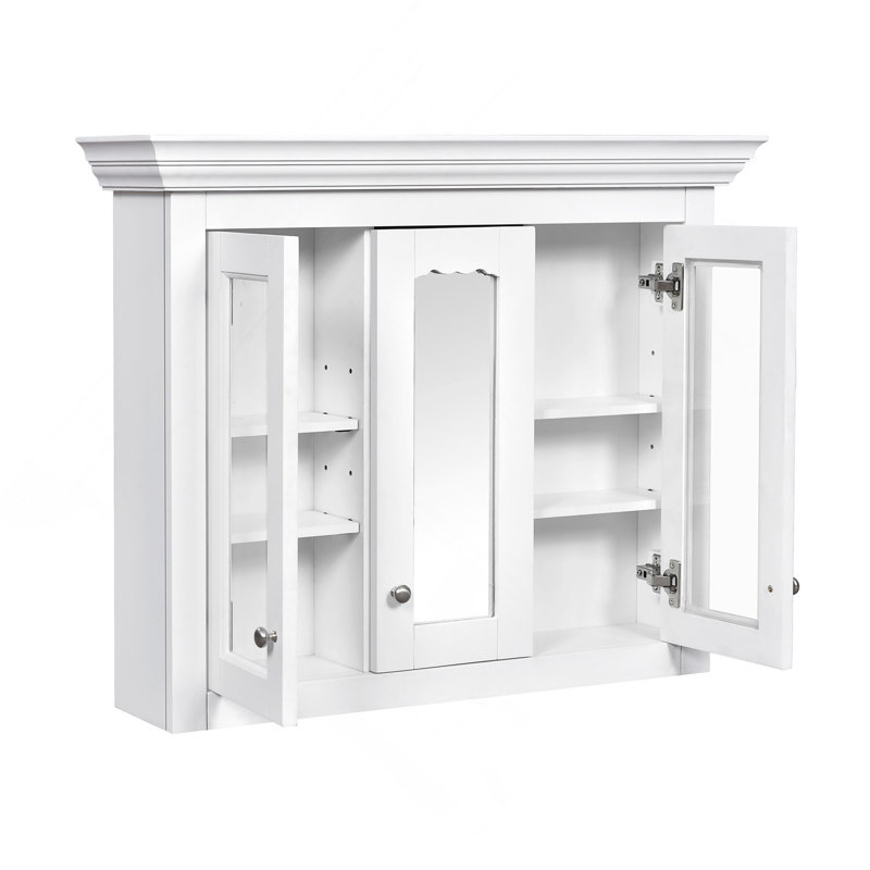 Armoire à pharmacie de 35 po avec miroir, 5 tablettes fermées et réglables, armoire de rangement murale avec portes en verre