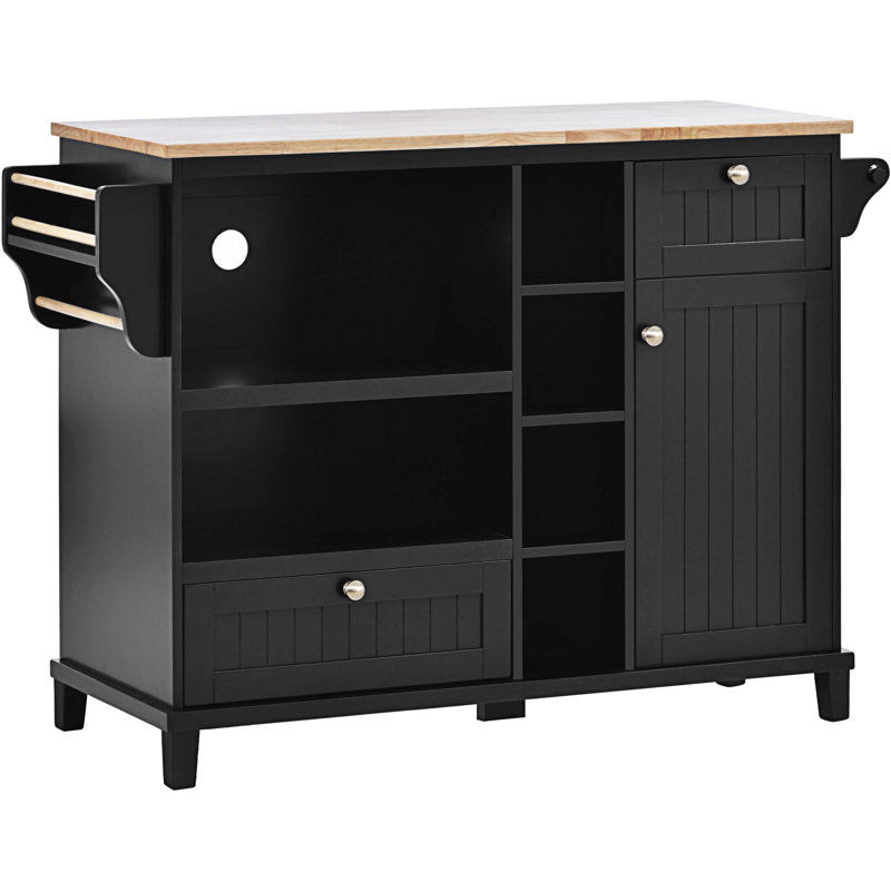 Îlot de cuisine avec plateau en bois manufacturé Aroush, Noir