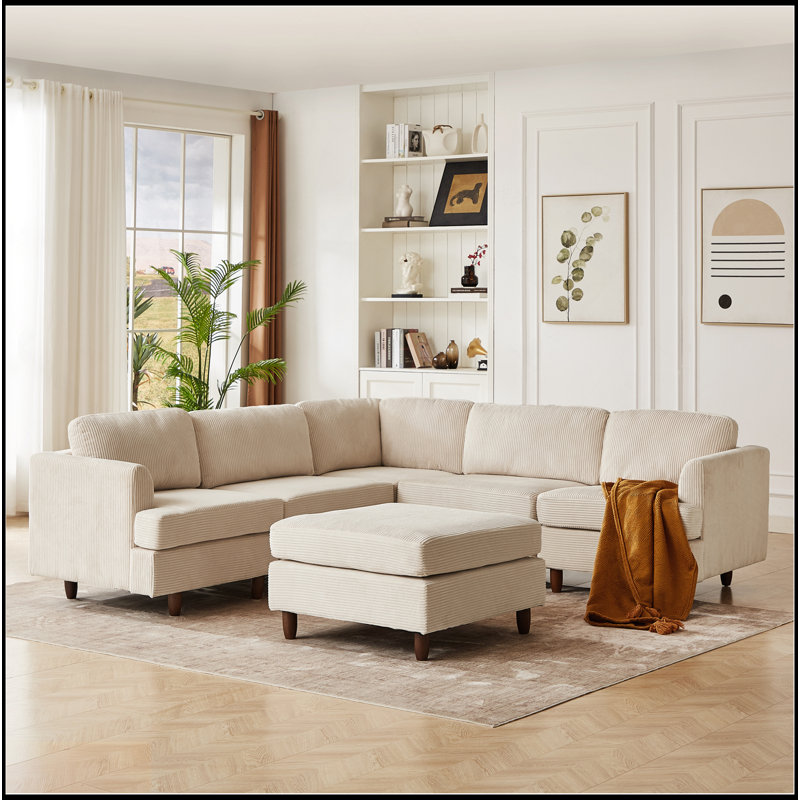 Canapé modulaire moderne, canapé convertible 6 places, Beige
