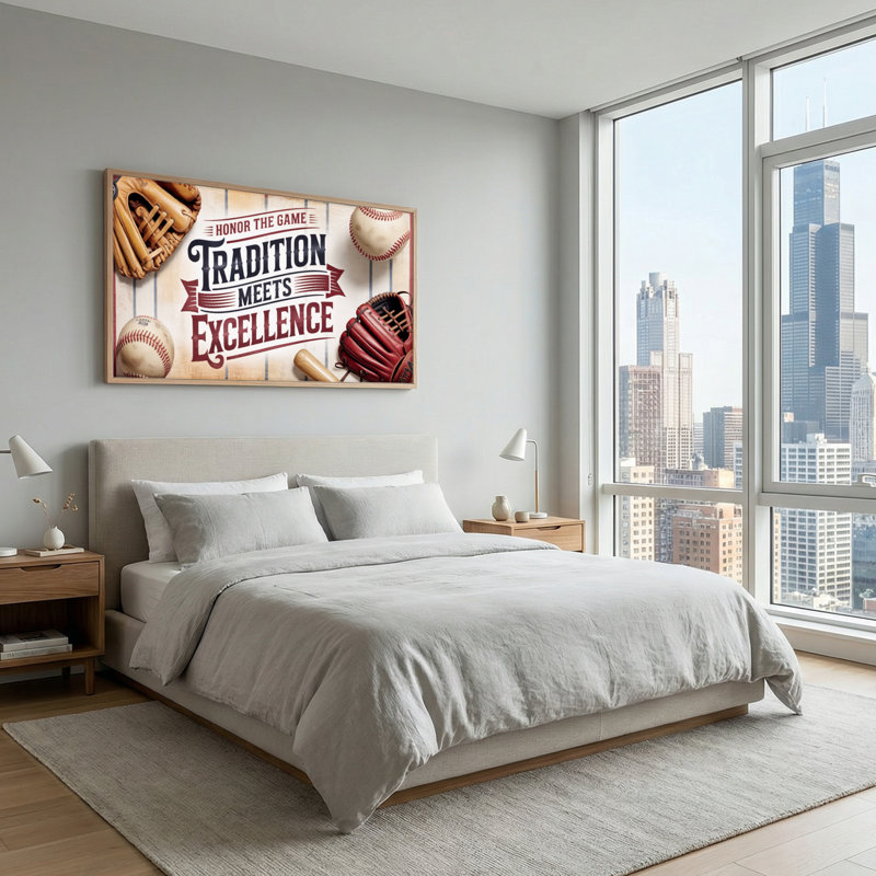 Ensemble de 1 tableau encadré sur toile représentant un équipement de baseball, 122 x 61 cm, 48 x 24 pouces
