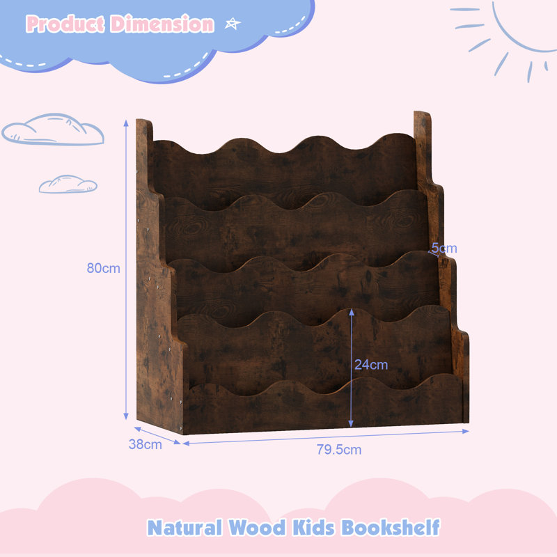 Wavy Wooden Front Facing Bookshelf, Russrt