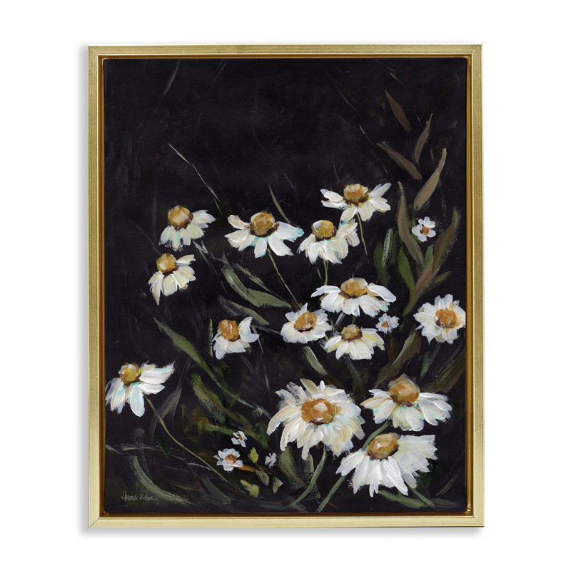 «Daisies on Floater», art mural sur toile par Amanda Hilburn, Cadre flottant métallique doré, H 31 po x l 25 po