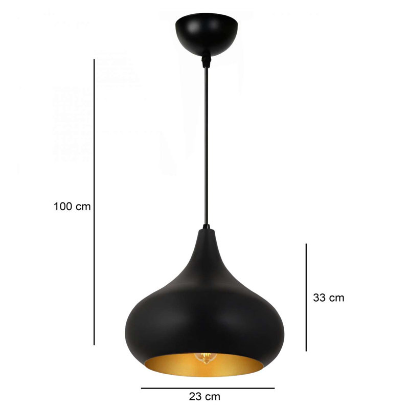 Élégant lustre en métal noir, 9,1 po x 13 po | Corps en métal durable, hauteur totale de 100 cm | Douille E27, 40 W maximum (ampoule non incluse) | Luminaire élégant pour le salon, la salle à manger et le vestibule