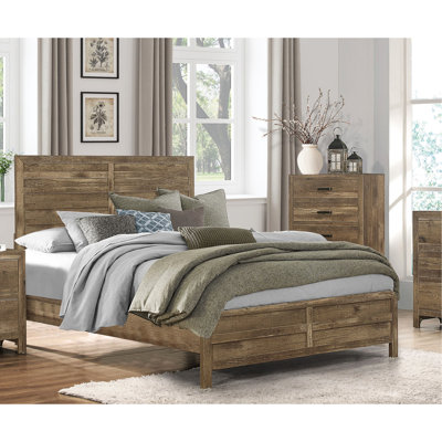 Rustic Twin Bed With Weathered Pine Finish, Modern Lines And Headboard, , Rails, Bedroom Must - Have, Box Spring Required, Quick Setup Style Wooden Frame Decor Item,